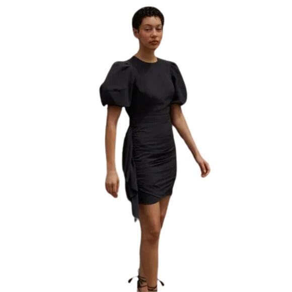 RHODE Pia Crepe de Chine Dress Puff Sleeve Mini Dress in Black Size 8 NEW - Picture 1 of 7
